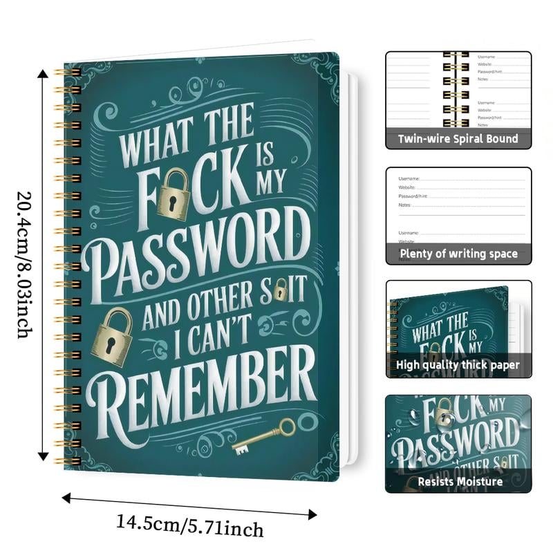 🔥𝑳𝑨𝑺𝑻 𝑫𝑨𝒀 𝟒𝟗% 𝑶𝑭𝑭 📅Funny Password Notebook - Spiral Bound with Lock Icons & Funny Security Phrases✍️
