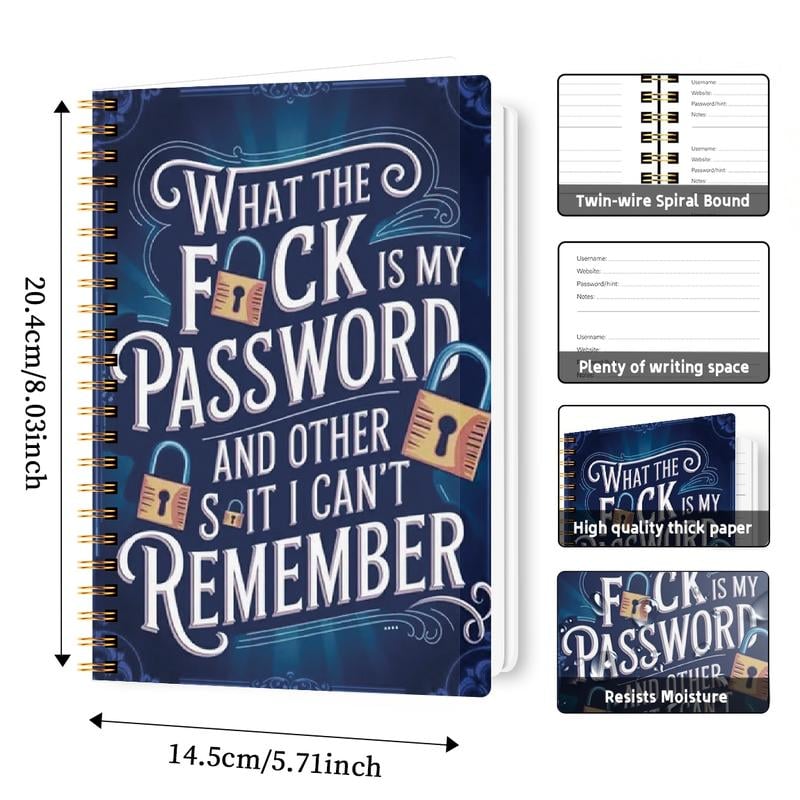 🔥𝑳𝑨𝑺𝑻 𝑫𝑨𝒀 𝟒𝟗% 𝑶𝑭𝑭 📅Funny Password Notebook - Spiral Bound with Lock Icons & Funny Security Phrases✍️