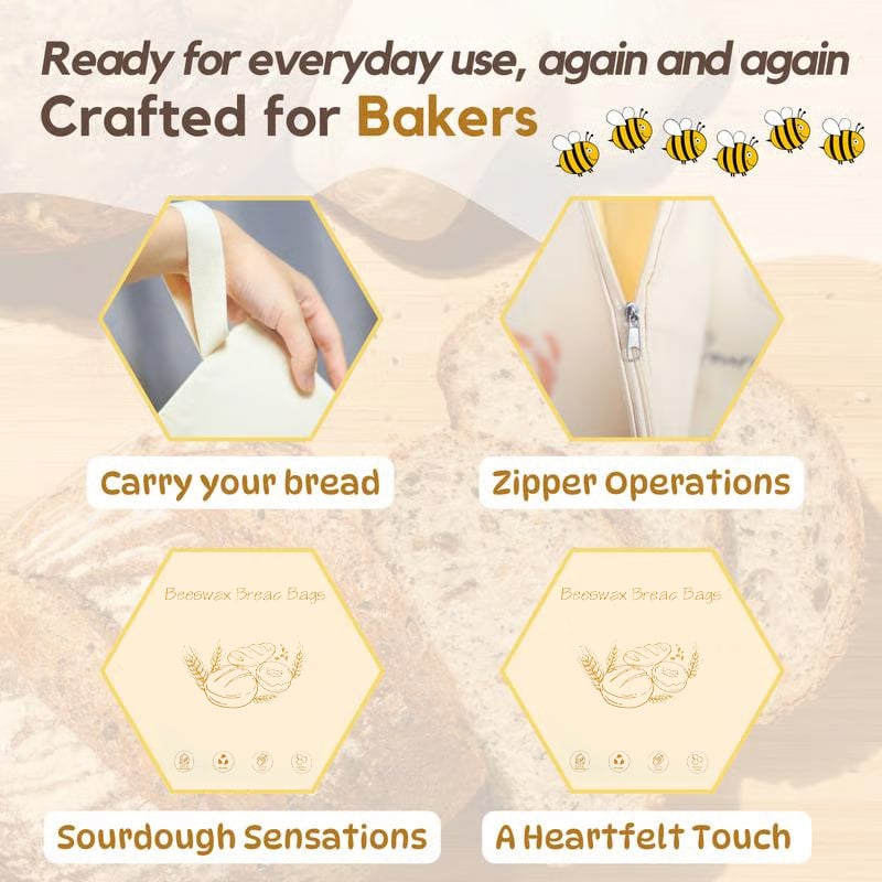 🔥𝑳𝑨𝑺𝑻 𝑫𝑨𝒀 𝟒𝟗% 𝑶𝑭𝑭🍞Wide Zipper Access Cotton & Beeswax Bread Bags for Sourdough