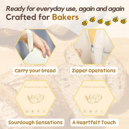 🔥𝑳𝑨𝑺𝑻 𝑫𝑨𝒀 𝟒𝟗% 𝑶𝑭𝑭🍞Wide Zipper Access Cotton & Beeswax Bread Bags for Sourdough