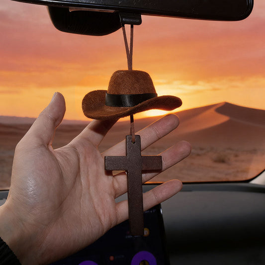 🔥𝑳𝒂𝒔𝒕 𝑫𝒂𝒚 𝟓𝟎% 𝑶𝑭𝑭 - 🤠 Cowboy Hat & Cross Car Charm | A Ride with Style & Faith 🚗✨(𝐋𝐮𝐜𝐚𝐬 𝐇𝐚𝐥𝐞 𝐇𝐚𝐧𝐝𝐦𝐚𝐝𝐞®)