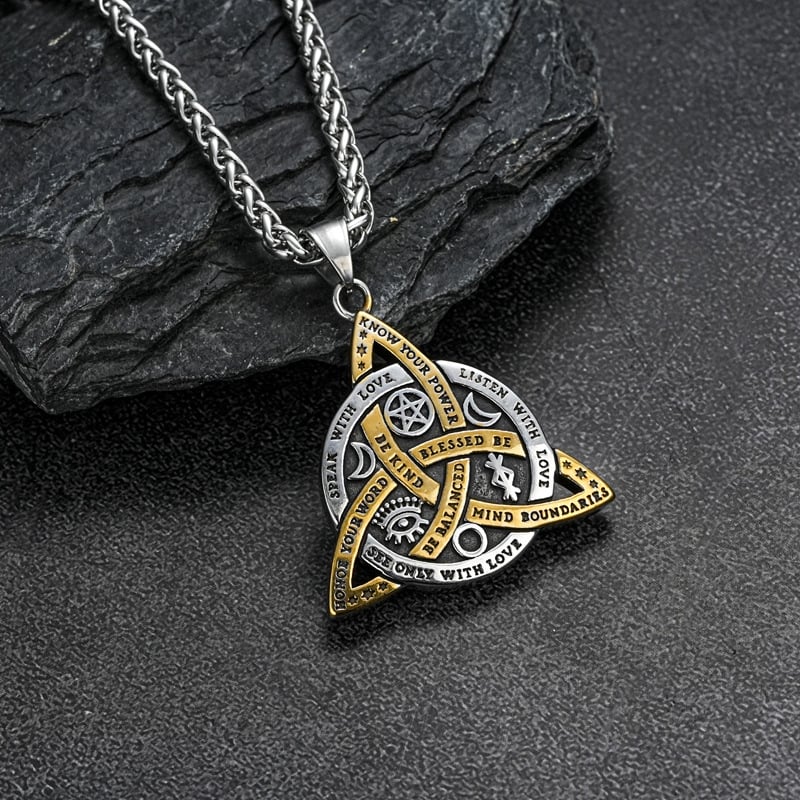 Double Sided Stainless Steel Triple Goddess Triquetra Necklace Celtic Knot Irish Christian Trinity Knot Pendant